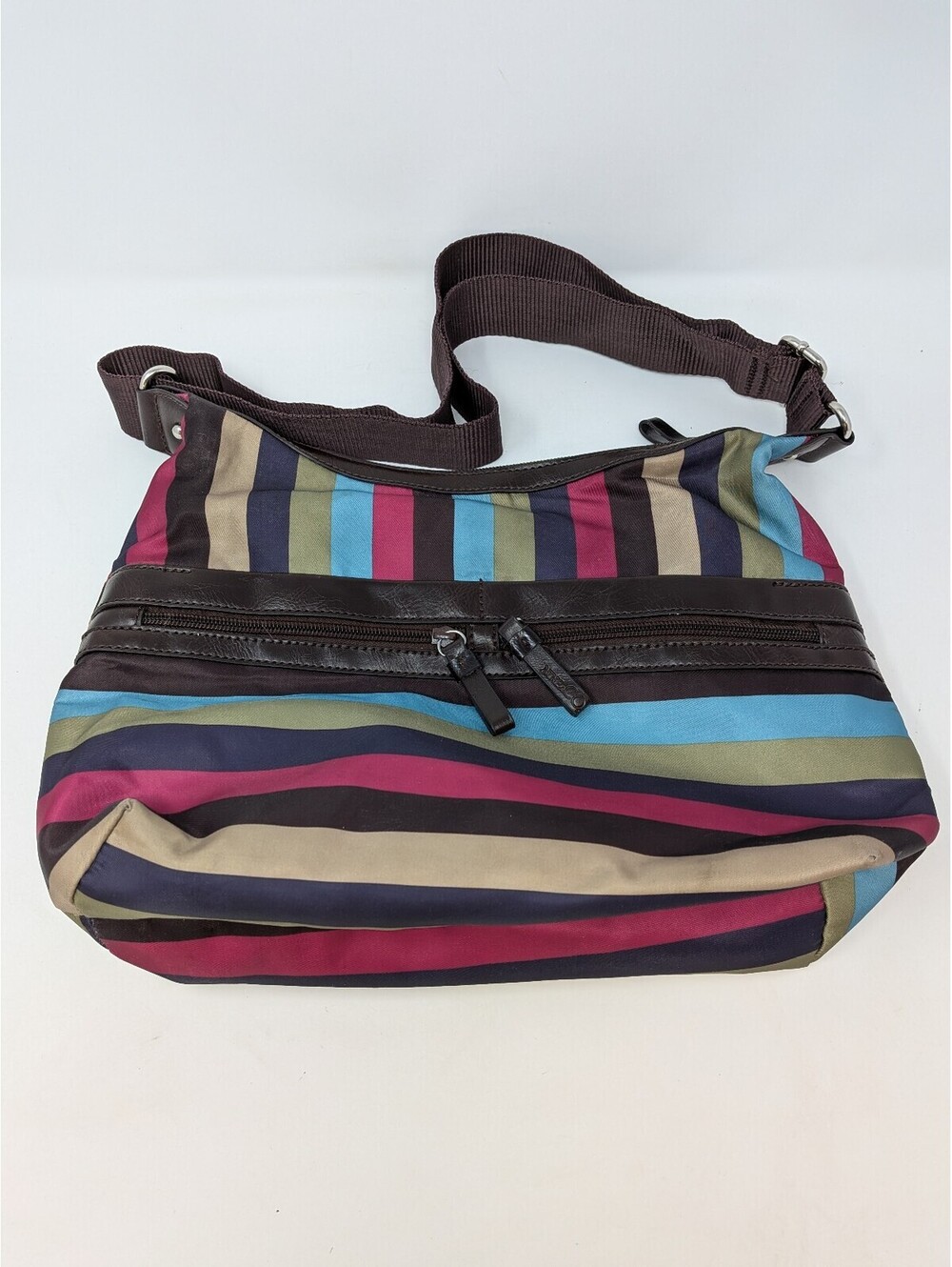 NINE & COMPANY Multicolor Striped Crossbody Shoulder Bag Brown Adjustable Strap